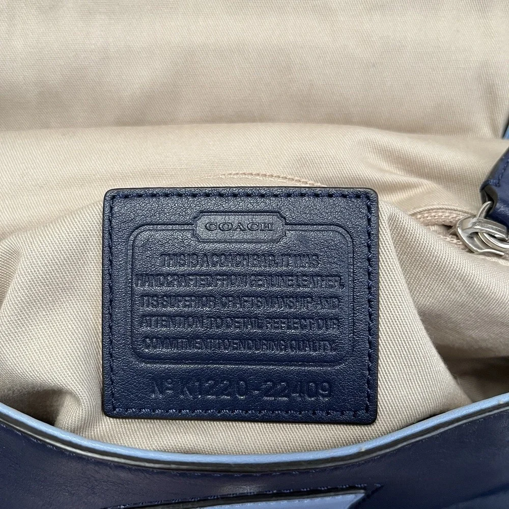 Coach Willis Archive Two Tone Navy Blue Leather Saddle Shoulder Bag 22409